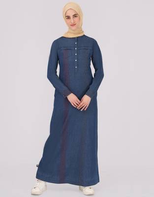 	Navy Blue Contrast Stitch Jilbab | Silk Route | Length 60 1