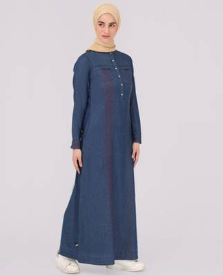 	Navy Blue Contrast Stitch Jilbab | Silk Route | Length 60 2