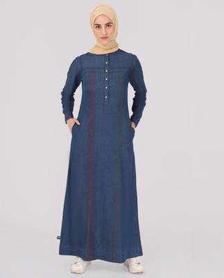 	Navy Blue Contrast Stitch Jilbab | Silk Route | Length 60 3