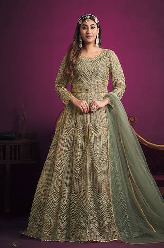 Light-green embroidered net salwar