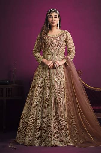 Peach embroidered net salwar kameez
