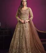 Peach embroidered net salwar kameez