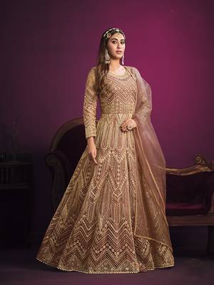 Peach embroidered net salwar kameez 2