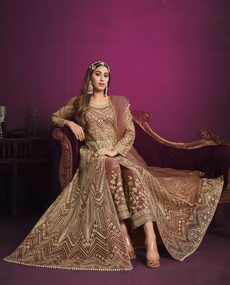 Peach embroidered net salwar kameez 3