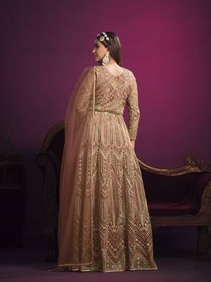 Peach embroidered net salwar kameez 4