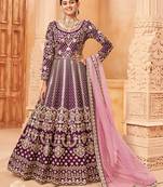Purple embroidered art silk salwar kameez