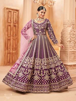 Purple embroidered art silk salwar kameez 2