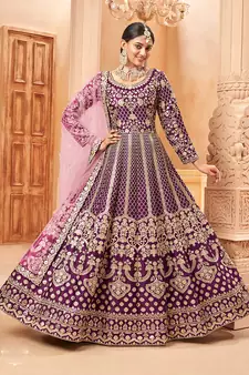 Purple embroidered art silk salwar kameez