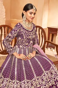 Purple embroidered art silk salwar kameez