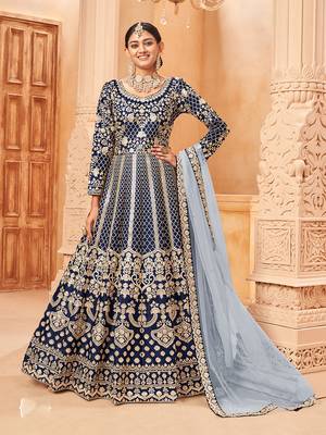 Navy-blue embroidered art silk blend salwar kameez 1