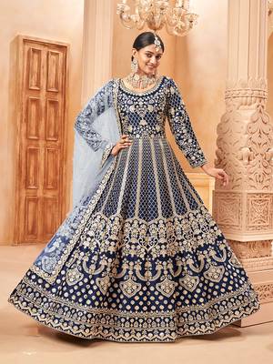Navy-blue embroidered art silk blend salwar kameez 2
