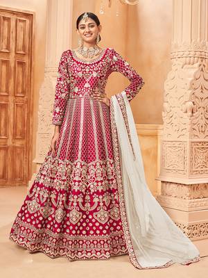 Rani-pink embroidered art silk blend salwar kameez 1