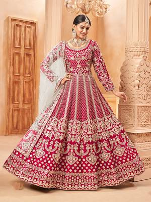 Rani-pink embroidered art silk blend salwar kameez 2