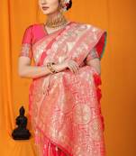 Red Color Faux Kanchipuram Blend Pure Silk Handloom Saree With Pure Jari With Pum Pum Jarlar Saree