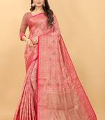 Beautiful Hot Pink Shine Kanjivaram Wedding Saree With Blouse