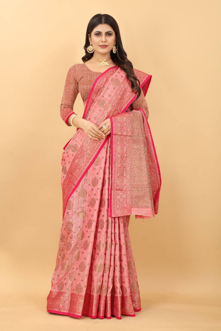 Beautiful Hot Pink Shine Kanjivaram Wedding Saree With Blouse