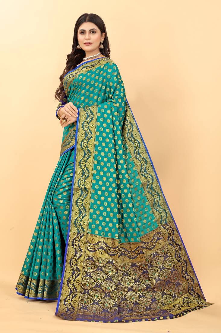 Firozi Blue Paithani Jaal Silk Zari Woven Saree main image 1