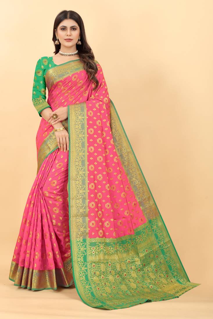 Light Mauve Pink All Over Design Soft Kanjivaram Silk Saree