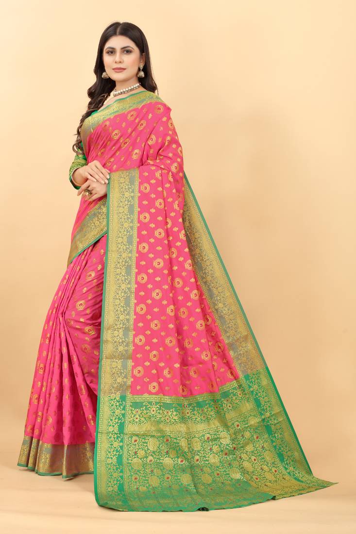 Light Mauve Pink All Over Design Soft Kanjivaram Silk Saree