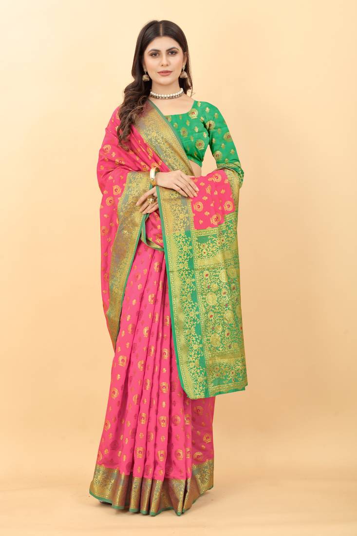 Light Mauve Pink All Over Design Soft Kanjivaram Silk Saree