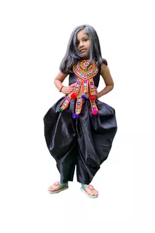 girls black silk dhoti set with aari embroidery work