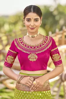 Green woven Banarasi silk blend saree with blouse