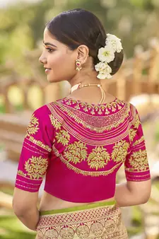 Green woven Banarasi silk blend saree with blouse
