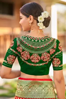 Red woven Banarasi silk blend saree with blouse