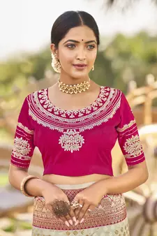 White woven Banarasi silk blend saree with blouse
