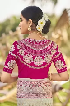 White woven Banarasi silk blend saree with blouse