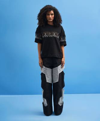 Black Structured Layered Trousers 1
