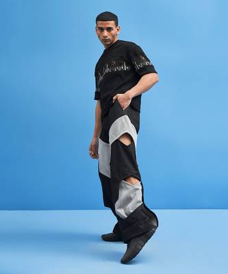 Black Structured Layered Trousers 7