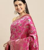 Pink Woven Silk Blend Saree With Blouse