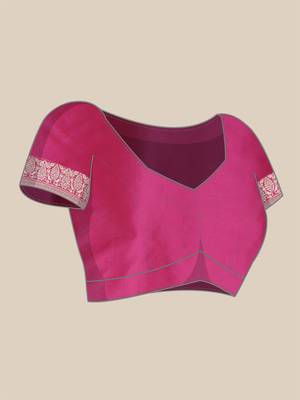 Pink Woven Silk Blend Saree With Blouse 4