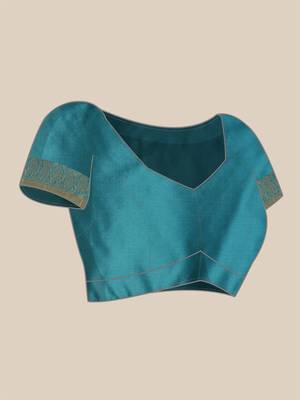 Turquoise Woven Silk Blend Saree With Blouse 4