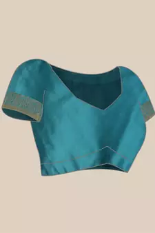 Turquoise Woven Silk Blend Saree With Blouse