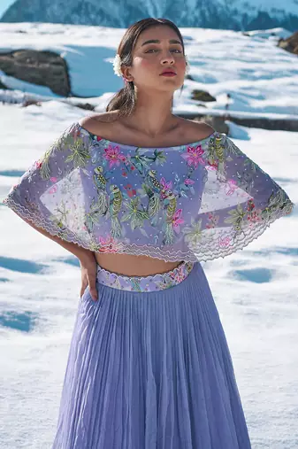 Lavender Viscose Georgette  Lehenga Set