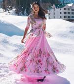 Blush Pink Viscose Georgette And Raw Silk Gown Set