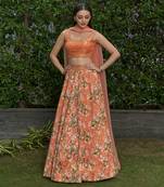 Orange Rawsil And Organza Bridal  Lehenga