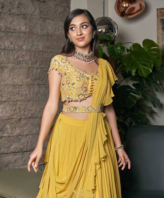 Yellow Raw Silk And Viscose Georgette Lehenga Set 2