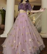 Light-purple embroidered net semi stitched lehenga