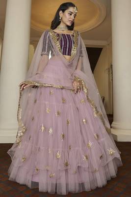 Light-purple embroidered net semi stitched lehenga 3