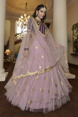 Light-purple embroidered net semi stitched lehenga 4