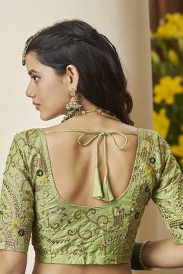 Green  embroidered net semi stitched lehenga 6