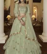 Light-green embroidered net semi stitched lehenga