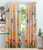 SB interio Orange Red Flower Premium Satin Digital Print Combo Pack 5 Foot Size Window Curtain