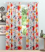 SB interio Red Flower Premium Satin Digital Print Combo Pack 5 Foot Size Window Curtain