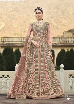 DESIGNER HEAVY WEDDING PARTY WEAR LONG SALWAR SUIT IN NET FABRIC WITH EMBROIDERY AND STONE WORK SEMI STITCHED 1