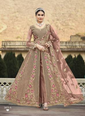 DESIGNER HEAVY WEDDING PARTY WEAR LONG SALWAR SUIT IN NET FABRIC WITH EMBROIDERY AND STONE WORK SEMI STITCHED 3