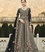 BLACK DESIGNER HEAVY WEDDING PARTY WEAR LONG SALWAR SUIT IN NET FABRIC WITH EMBROIDERY AND STONE WORK SEMI STITCHED